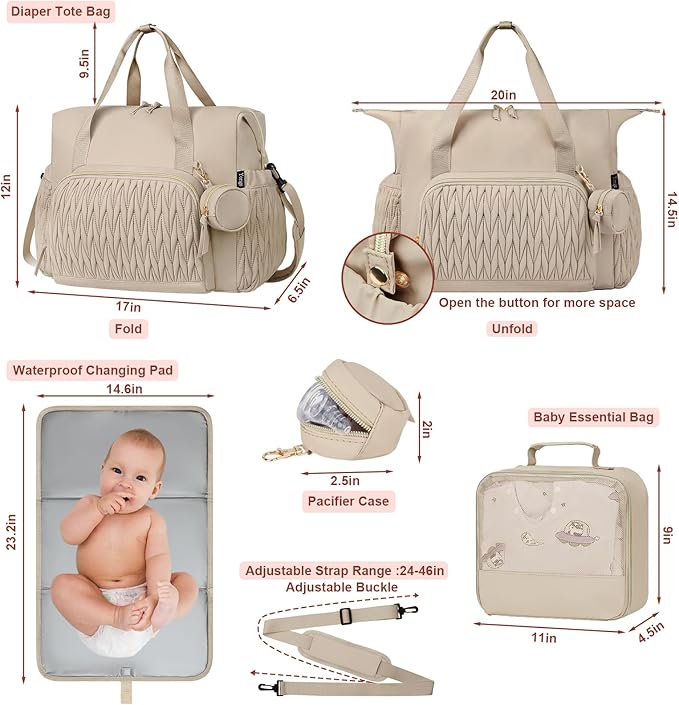 Yorige Diaper Tote Bag for Baby 6pcs, Large Mom Hospital Bags with Changing Pad Pacifier Case for Labor Delivery Boy Girl