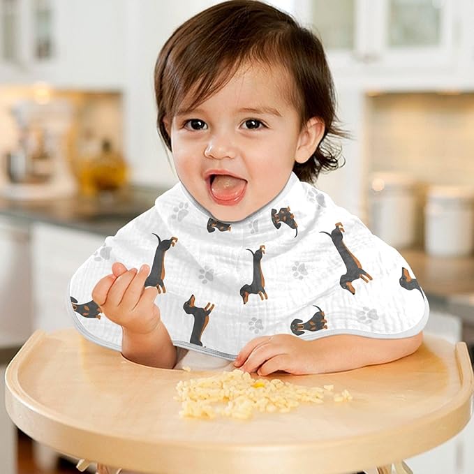 Qinllo 4 Pack Muslin Burp Cloths Dachshund Dogs White Cotton Baby Burp Cloths Extra Absorbent and Soft Spit Up Rags for Baby Boys Girls 22x11 Inch
