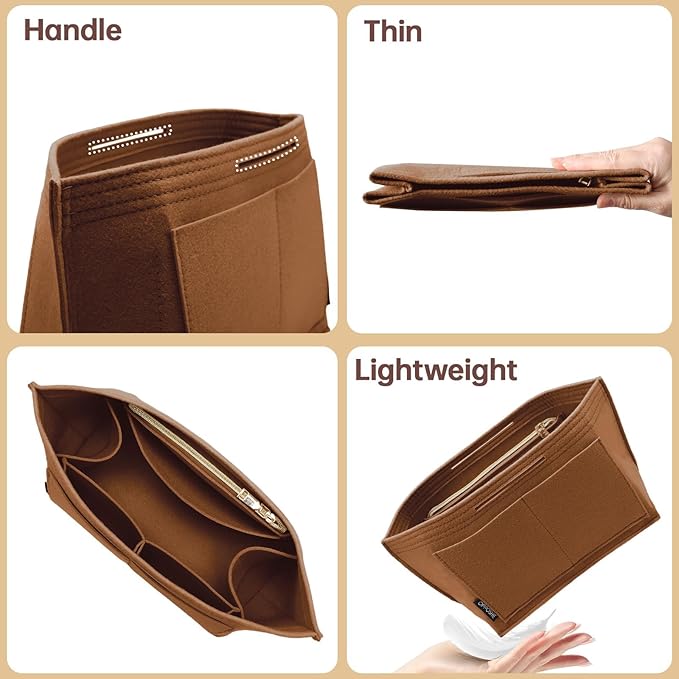OPPOSHE Purse Organizer Insert for Longchamp Le Pliage, Premium Felt Long Champ Bag Handbag Women, Tote Organizer Insert with 6 Compartments (Small, Earth Brown)