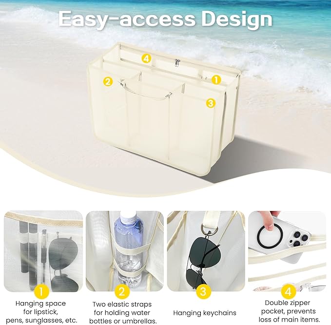 XYFuuee Beach Bag Organizer Inserts for Original Large Bogg Bag Accessories with 8 Removable Metal Fasteners, Lightweight Mesh Insert Divider Pouch, Organizing Rubber Tote, Save Space, Khaki XL