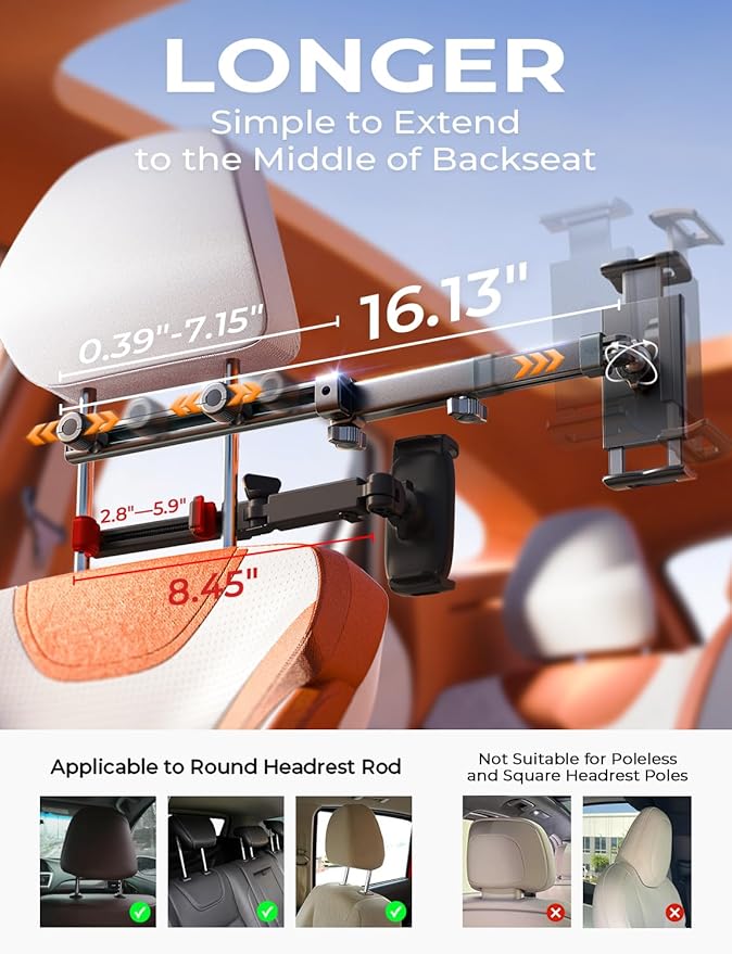 LISEN for iPad Holder Car Mount Road Trip Essentials Activities for Kids Gifts, Car Accessories for Women Interior, 3 in 1 Tablet Holder Backseat Camping Car Organizer Back Seat Headrest iPad Mount