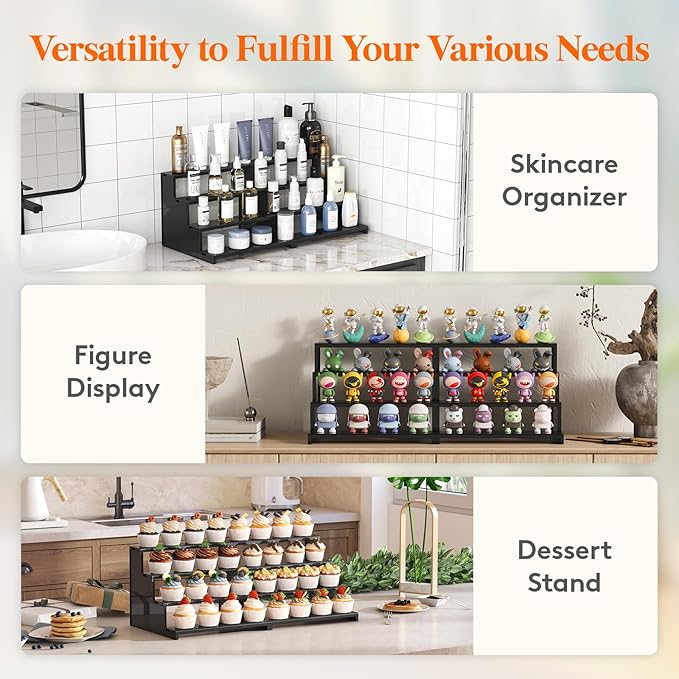 Lifewit 4 Tier Cupcake Stand, Plastic Perfume Cologne Organizer, Tool-Free Assembly, Makeup Display Shelf for Vanity Bedroom Bathroom Storage Organization, Black 30 cm/12", 1 Pcs