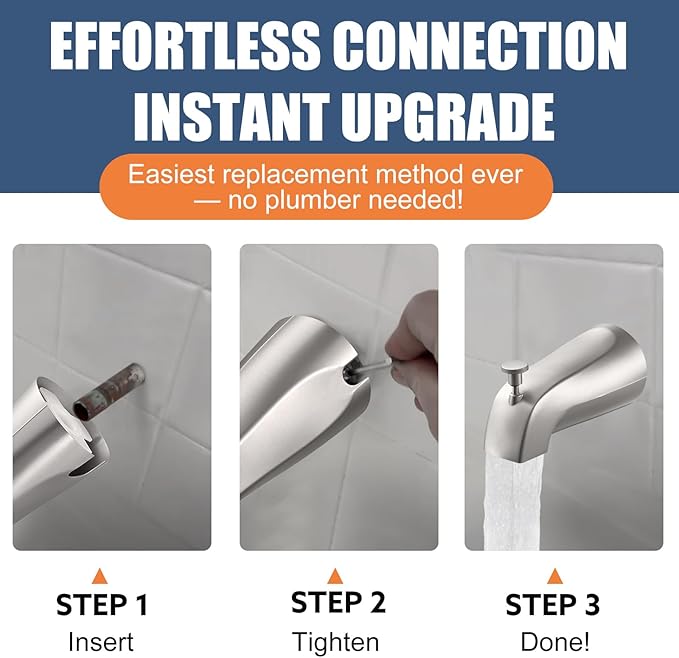 Universal Bathtub Tub Spout with Diverter, Fits 1/2" Slip-Fit Copper Pipe Connection, Pull Down Bathtub Faucet Spout Replacement, Easy Installation (Brushed Nickel)