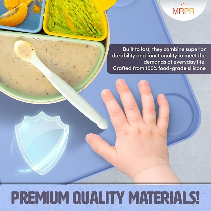 MRPR Silicone Suction Placemats for Toddlers โ BPA-Free, Non-Slip, Dishwasher-Safe โ Raised Edges, Travel Bags, Heat-Resistant โ Mess-Free Mealtime for Home & On-The-Go