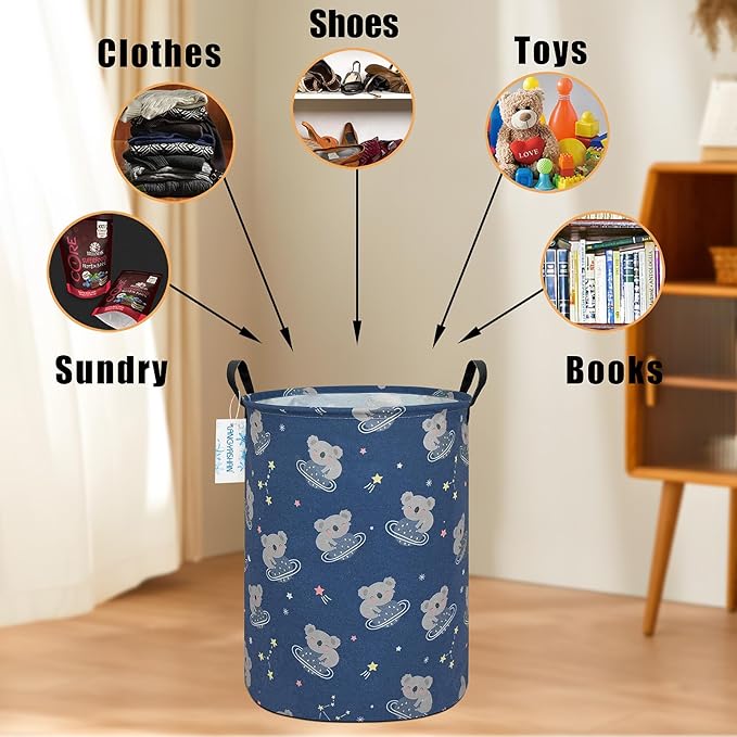 LANGYASHAN Laundry Basket Canvas Fabric Collapsible Organizer Basket for Storage Bin Toy Bins Gift Baskets Bedroom Clothes Children Nursery Hamper (Space Koala)