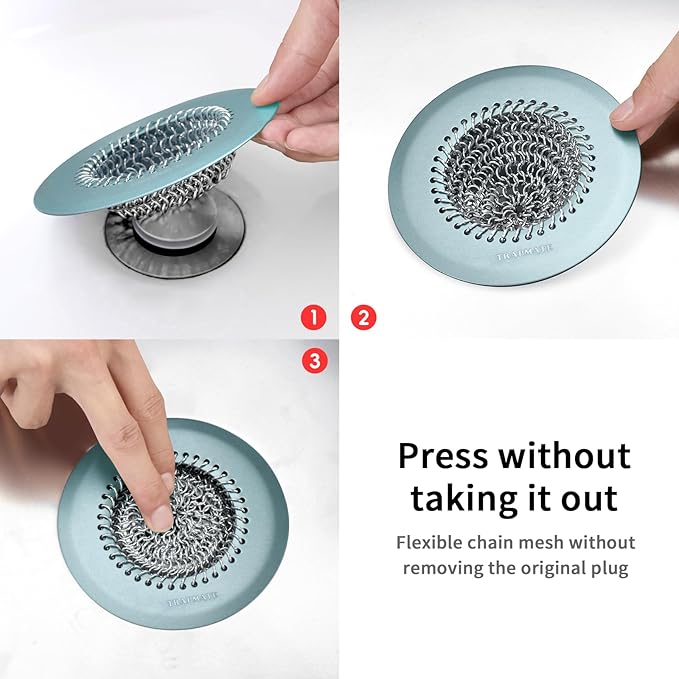 TRAPMATE Reversible Bathtub Drain Hair Catcher, Prevent Clogging Shower Drain Cover, Patend 304 Stainless Steel Drain Strainer for Regular & Pop-up Drain (Teal)