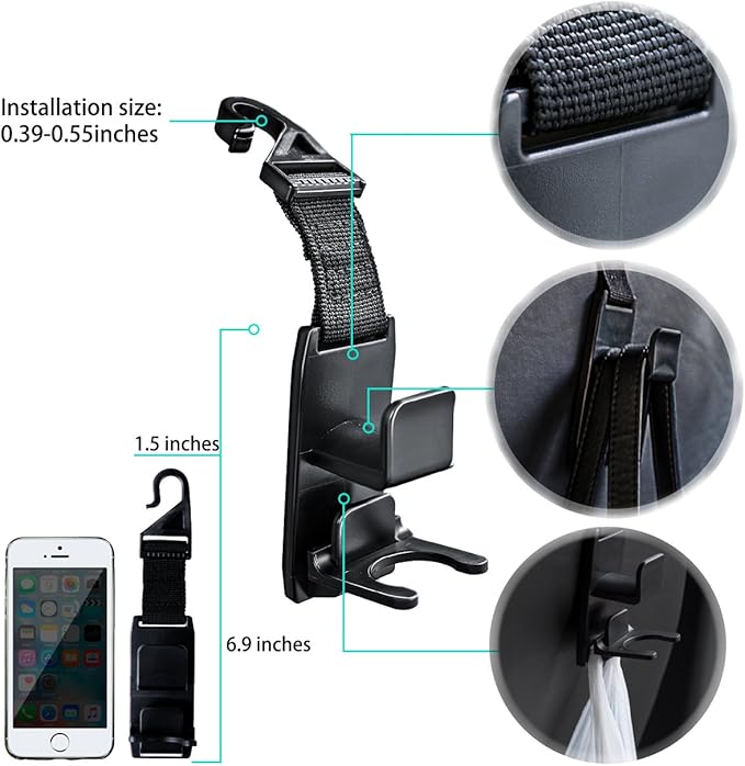 Heroway Magic Headrest Hooks for Car, Purse Hanger Headrest Hook Holder for Car Seat Organizer Behind Over the Seat Car Hooks-Hang Purse or Grocery Bags,Black,4Pack