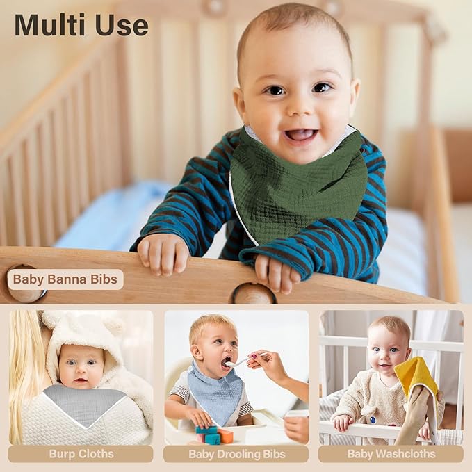 NISXABEBE Muslin Baby Bibs,Soft Triangular Baby Bandana Drool Bibs for Baby Boy Girl,Solid Colors Bib for Drooling Teething