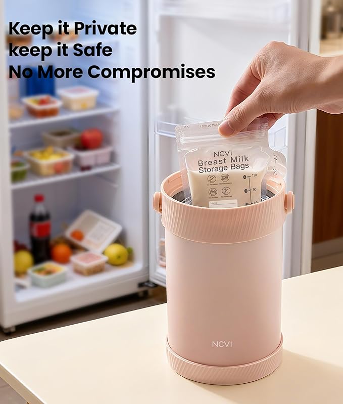 NCVI Portable Breast Milk Chiller Thermos Bottle(Wide-Mouth), Stainless Steel Baby Milk Cooler for Travel Work, Refrigerated Milk Freezer with Gel Tube Suitable for Milk Storage Bags, Pink 20fl oz