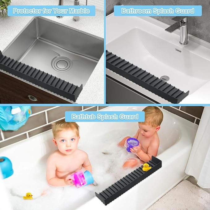 Silicone Faucet Splash Guard 4" x 30", Faucet Water Catcher Mat, Longer Silicone Sink Mat for Kitchen, Bathroom, Laundry Room, Farmhouse for Quartz Kitchen Sink(Black)