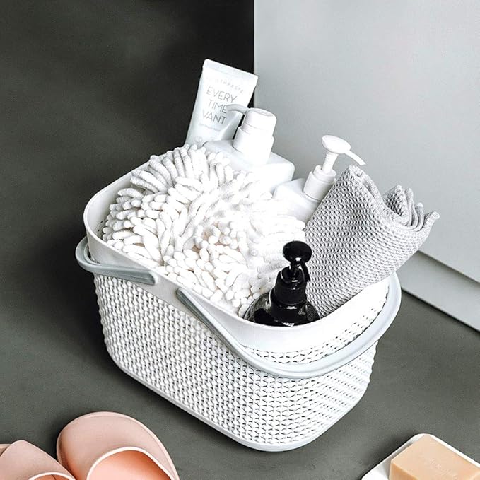 UUJOLY Plastic Organizer Storage Baskets with Handles, Shower Caddy Bins Organizer for Bathroom and kitchen(White)