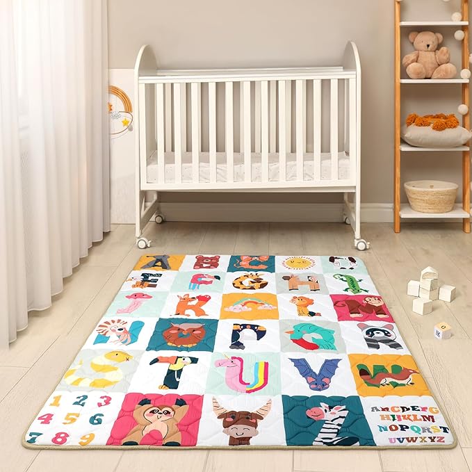 Baby Play Mat for Floor 59 * 71 inch, Extra Thick Soft Cushioning Foam Mat for Kids, Non Slip & Washable Crawling Mat for Toddler, Padded Play Mat for Baby Tummy Time