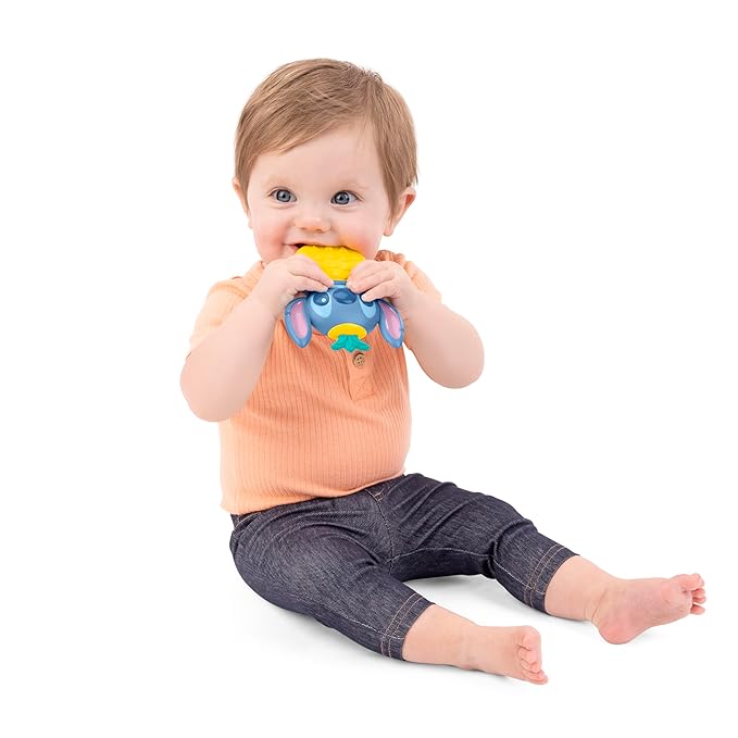 Disney Baby Stitch Tropical Teethe Rattle & Teether by Bright Starts, Pineapple Shaped Activity Teether Toy for Newborns and Up