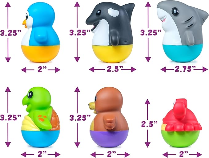 Tub Works® Tub Bobbers™ Bob, Wobble & Float Upright Toddler Bath Toys, 6 Pack | Unique Wobbling Action | Sealed, No Hole Baby Bath Toys | Engaging Bathtub Toys for Kids | Water Table & Baby Pool Play