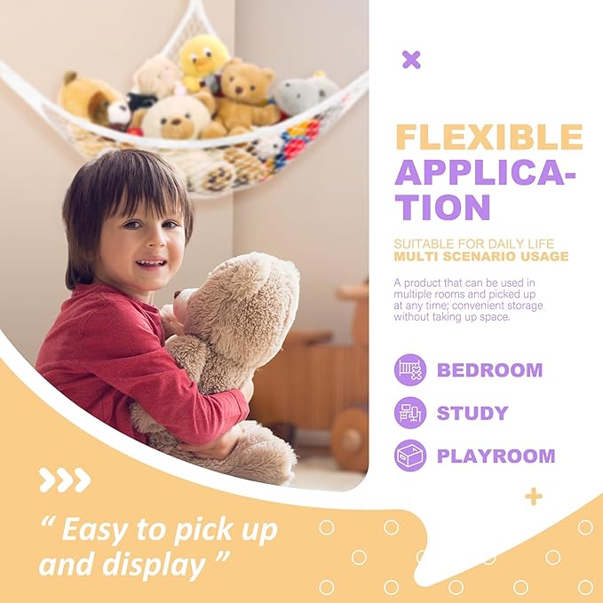 Lazebox Stuffed Animal Net Hammock for Plushie Toys, Stuffed Animal Hammock Corner for Kids' Room Decor, Ideas for Organizing Stuffy Collection, White, XL (82.6" x 43" x 43")-Pack of 1
