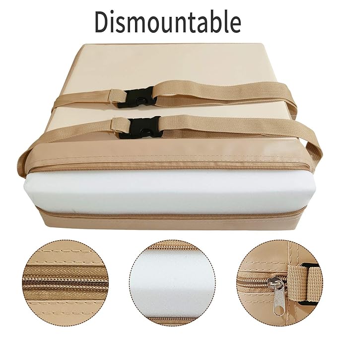 Toddler Booster Seat Dining, Washable 2 Straps Safety Buckle Kids Booster Seat for Dining Table, Portable Travel Increasing Cushion (Beige-PU)