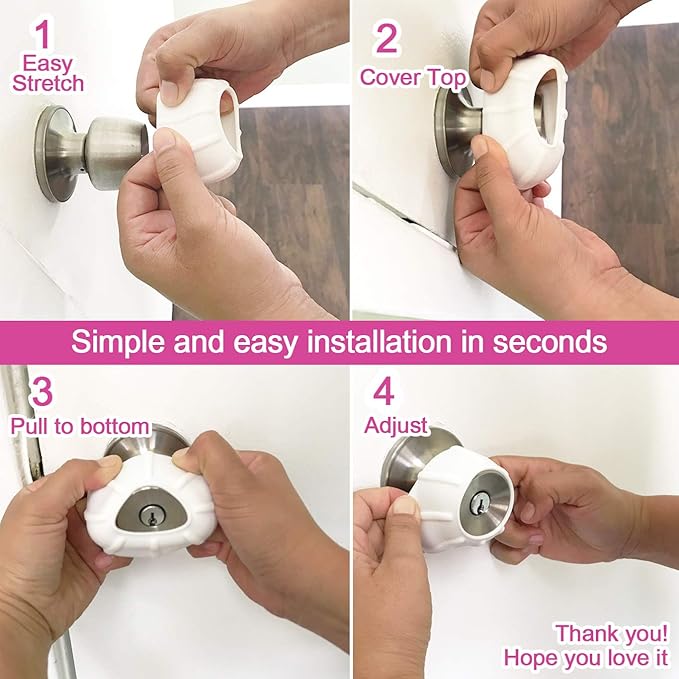 Enjoy Cover New Door Knob Cover Grips Non Slip Arthritis & Senior Living Aids Grippy Easy Open Decorative. Simple Functional Effective Solution- 4 Pack (White, Brandywine)