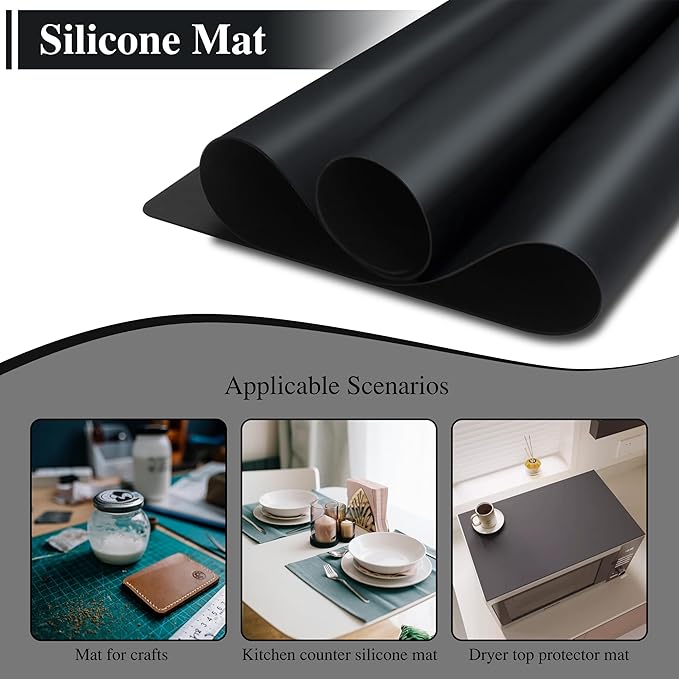 3Pcs Black Silicone Mats, 15.7"x 11.8" - Kitchen Counter, Baking, Jewelry, Painting