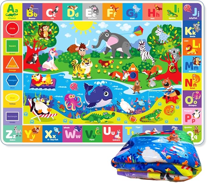 QUOKKA Baby Mat for Floor Play for Babies 6-12 Months – Super Soft Baby Floor Play Mat for Toddlers 1-3 – Extra Thick Crawling Plush Rug for Nursery – Padded Foldable Activity Infant Playroom Carpet