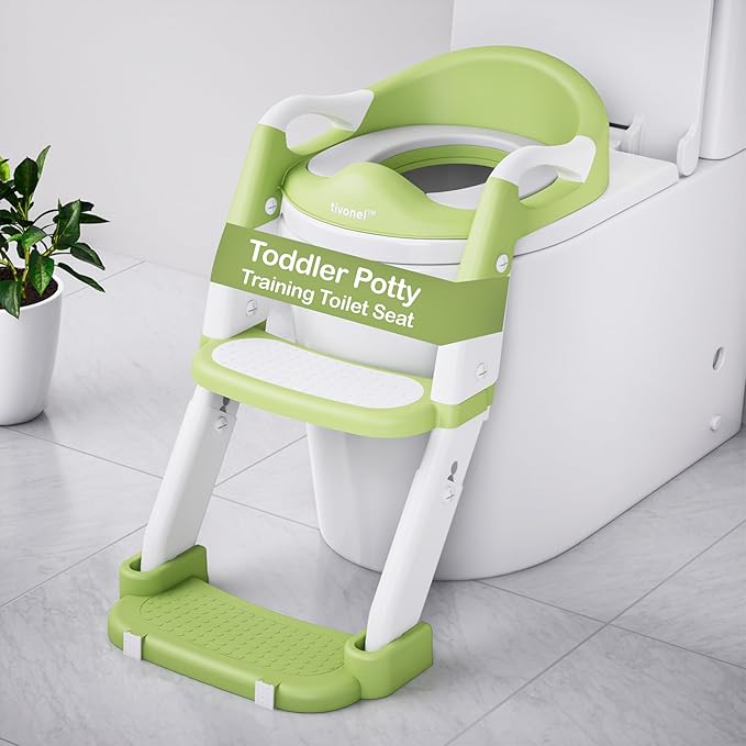 Toddler Potty Training Seat with Ladder and Step Stool | Helps Kids Climb and Sit on Their Own | Soft Cushion, Non-Slip Base, Splash Guard | Includes Potty Training Guide Book & Sticker