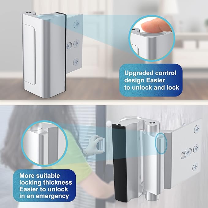Door Reinforcement Lock Withstands 800lbs of Force - Silver Extra Child Proof Door Lock with 8 Screws Prevents Unauthorized Entry,Add a Door Security Lock for Home Safety & Privacy