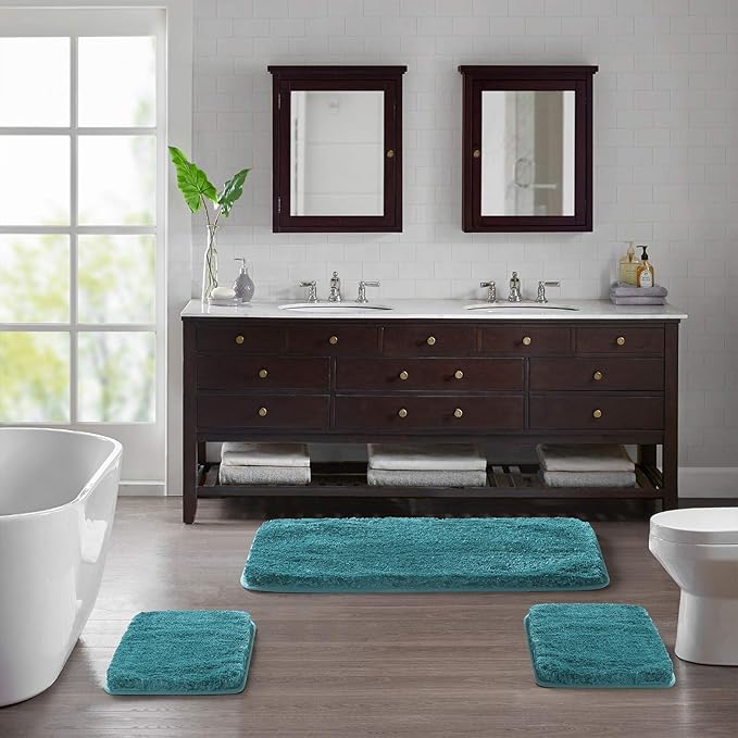 Suchtale Large Bathroom Rug Extra Soft and Absorbent Shaggy Bath Mat Machine Washable Microfiber Bathroom Non Slip Mat for Bath Floor Mats - Rubber Back (24 x 60 Teal)