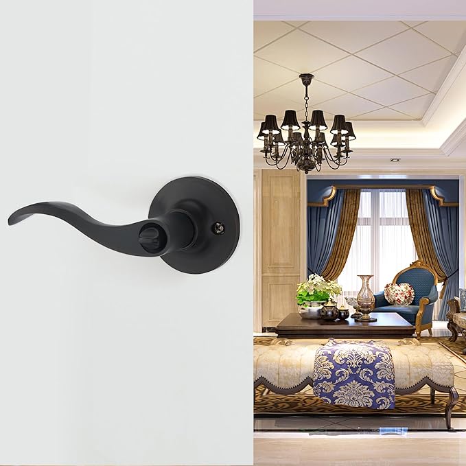 1 Pack of HENYIN Wave Lever Keyed Entry Door Lock/Door Knob Hardware Handle and Closet Lockset, Black Color, with Key,Right Hand(805ORB-R)