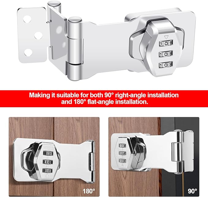 2 Pack Password Rotary Hasp Locks, Collapsible Solid 304 Stainless Steel File Cabinet Lock Desk Drawer Lock, for 90 Degree and 180 Degree Drawers, Dabinets, Doors, Flip Barn Door, Outdoor