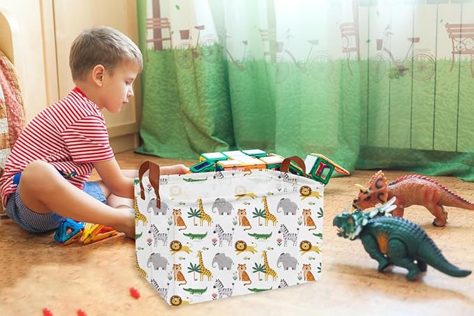 Essme Rectangular Animal Baskets,Kids Storage Box,Cute Basket for Kids with Handles for Room Decor, Book Bins,Shelf Basket.(Cute Animal)