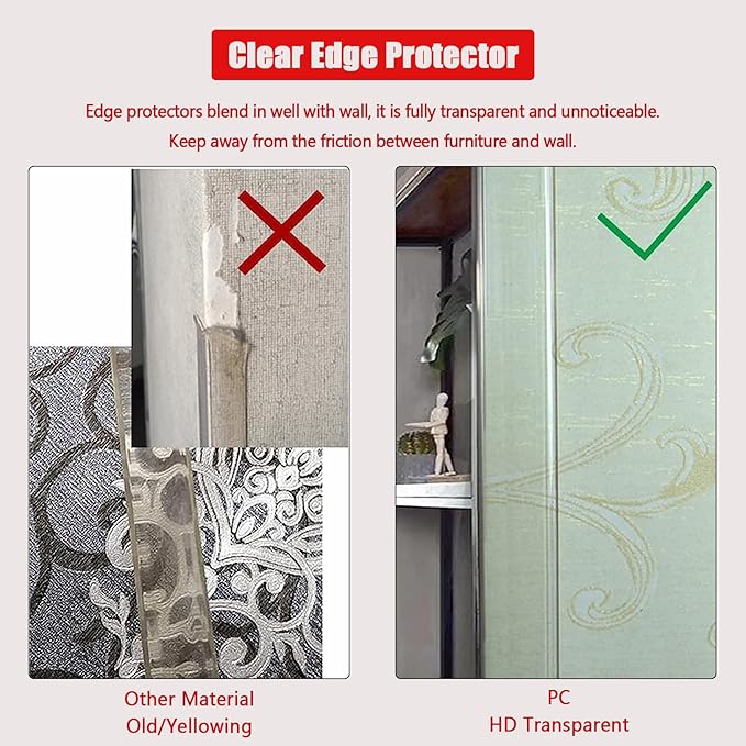 Wall Corner Protector - 2PCS, 47.2"x1.18" - Self Adhesive Clear Corner Protectors for Walls, Cabinet Doors, Edge Protector Trim; Easy to Install Corner Guards for Walls (120cm x 3cm)
