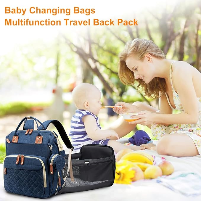 Lamroro Diaper Bag with Changing Station, Waterproof 3 in 1 Baby Diaper Backpack with Foldable Changing Pad, Large Travel Back Pack for Baby Girl Boy, Baby essentials, Blue