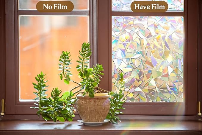 Niviy Rainbow Window Film 35.5 x 78.7 inches, Iridescent Window Film Stained Glass Suncatcher Windows Cling Vinyl 3D Decorative