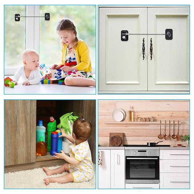 Hotop 4 Pack Fridge Cabinet Locks for Kids with Keys Self Adhesive Child & Baby Toddlers Proofing Mini Safety Locks for Refrigerator Deep Freezer Drawers Doors Latch(Black)