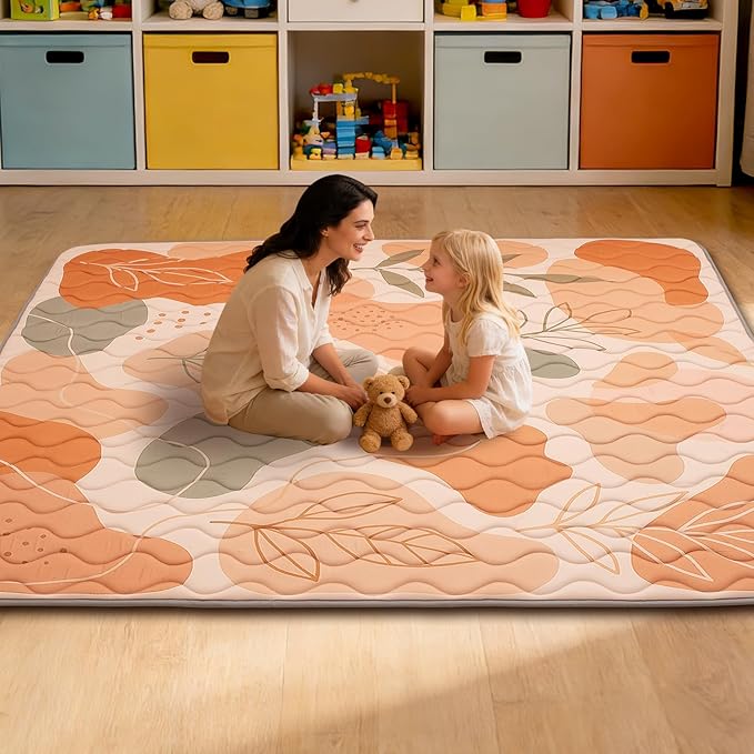 Baby Play Mat for Floor, 50'' x 50'' Thicken Foam Soft Padded for Baby, Playpen Mat for Toddlers Infant Kids, Machine Washable, Non-Slip Bottom Safe for Crawling (Stone)