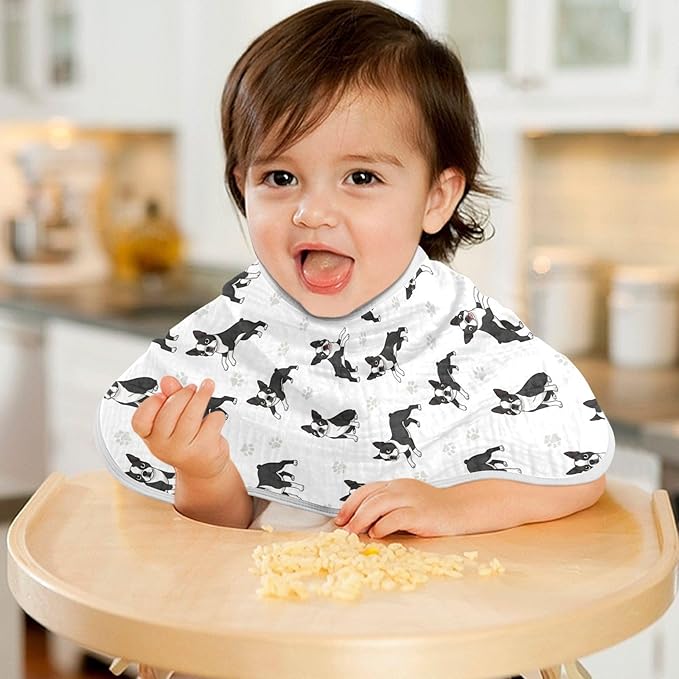 Qinllo 2 Pack Muslin Burp Cloths Boston Dogs Paw White Cotton Baby Burp Cloths Ultra Absorbent Soft Thick Burping Cloth for Baby Boys Girls 22x11 Inch