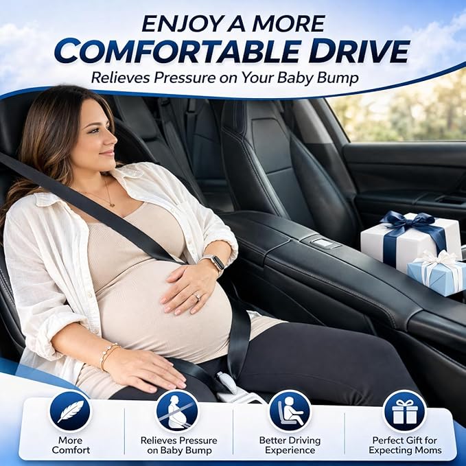 Pregnancy Seat Belt Cover, Universal Shoulder Strap Pad for Improved Comfort, Car Interior Accessory (White)