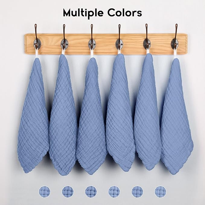 Unnivoll Muslin Burp Cloths Baby 12''X12'', Baby Washcloths 6 Pack, 100% Cotton Baby Wash Cloths Absorbent and Soft for Newborn Infants Kids Boys Girls - Sapphire Blue