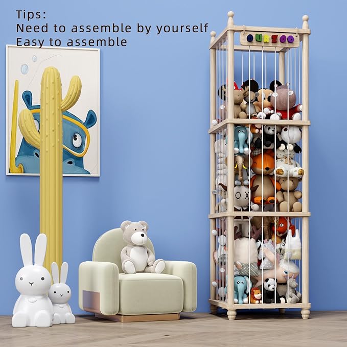 Stuffed Animal Storage Wood Toy Storage Organizer, Upgraded Design from Bean Bag Stuffed Animal Hammock Plushie Net, Large Toy Chest Stuffed animal holder for Kids Nursery Playroom Bedroom (XL)