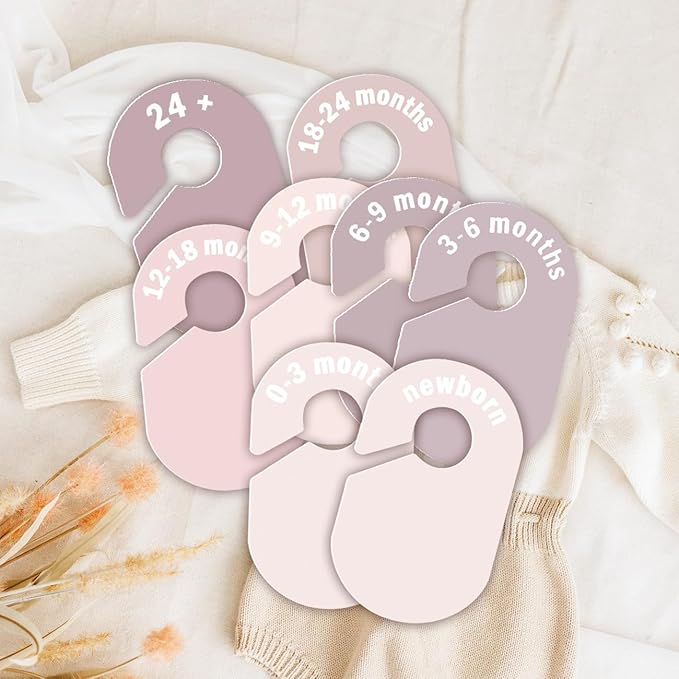 8 Pack Baby Closet Dividers – Pure Green Nursery Organizer for Baby Clothes 0-24 Months, Closet Size Markers, Baby Clothing Organizer for Nursery (blush)