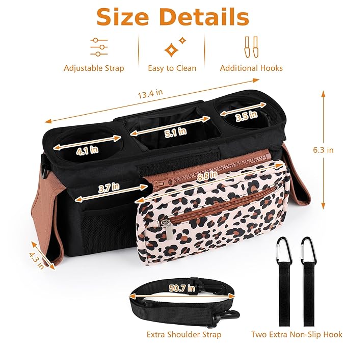 Accmor Universal Stroller Organizer with Insulated Cup Holder Detachable Phone Bag and Shoulder Strap,Stroller Bag Caddy Organizer Fits for Uppababy, Baby Jogger, Britax Strollers
