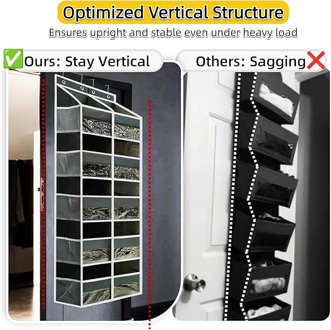 5 Tier Over the Door Organizer with 10 Clear Pockets & 10 Mesh Pockets - Extra Large Behind Door Storage for Closet, Nursery, Bedroom, Pantry | Diaper & Toy Organizer (Black)