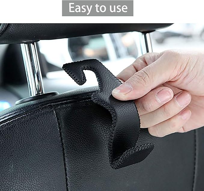 Headrest Hooks for Car, Back Seat Organizer Gray Leather Hanger Holder Hook, for Hanging Purses and Bags and Coats, Pack of 2