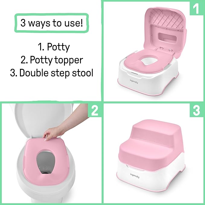 Ingenuity Prepare to Potty 3-in-1 System - Potty Training Toilet, Topper, Step Stool, Easy Setup, Pink, For Toddlers 18 Months+