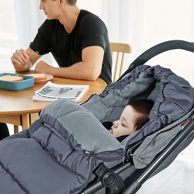 Orzbow Universal Stroller Footmuff, Winter Baby Stroller Bunting Bag, Warm Coral Fleece Stroller Sleeping Bag for Cold Weather, Waterproof & Windproof, Baby Winter Must Have, Grey