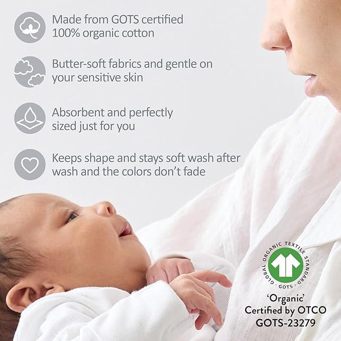 Butterblu Bailey 5-Pack Burp Cloths 100% Organic Cotton Knit for Newborn & Baby Boys & Girls, White, One Size