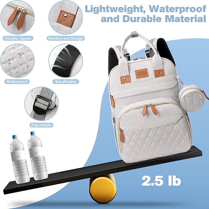 JSTPRO Diaper Bag Backpack, Large Diaper Bag with Changing Station, New Mom Gifts, Lightweight Waterproof Unisex Diaper Bag with Insulated Pockets and USB Charging Port, Beige