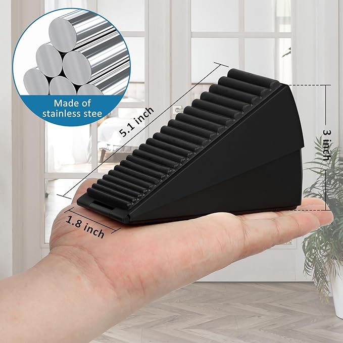 2 Pack Heavy Duty Door Stopper, Adjustable Spring Large Stopper, 3 Inches High Tall Wedge Stoppers for Bottom of Door, Door Stop Suits Any Heavy Door, Black