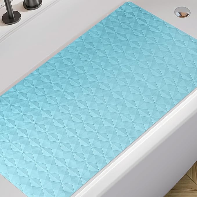 WRISIN Non Slip Bathtub Mat for Bath Tub Shower - Natural Rubber Mat with Suction Cups - Large Soft Bathroom Safety Mat - Unique Diamond Pattern - Fatigue Relief - Machine Washable - 17 × 35 Inch