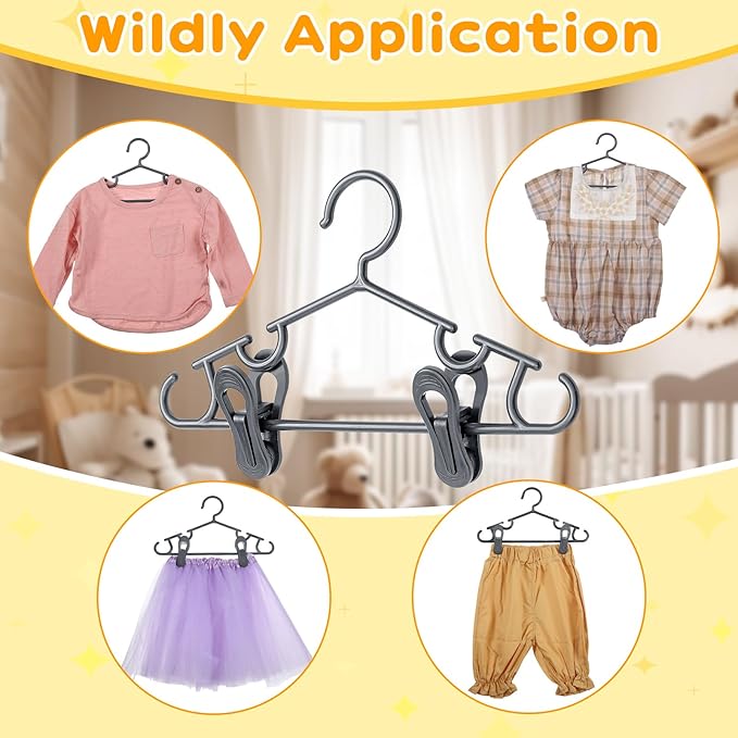 Hsei 5/10/40 Pack Baby Hangers with 10/20/80 Clips, Plastic Kids Pants Hangers for Nursery Closet Top and Bottom Clothes Hanger Set for Newborn Infant Toddler(15 Packs Total,Gray,10.6 Inch)