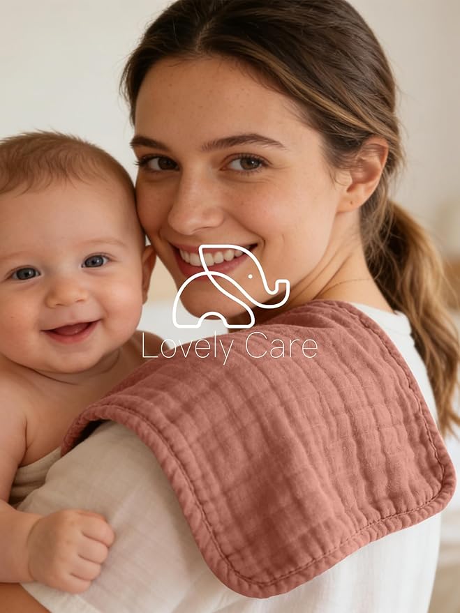 Lovely Care 12 Pack Muslin Burp Cloths 100% Cotton Muslin Cloths Large 20''x10'' Extra Soft and Absorbent Baby Burping Cloth - Warm Clay